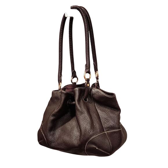 VTG Talbots Brown Pebble Leather Hobo Bucket Shoulder Bag Everyday Streetwear - Picture 10 of 10